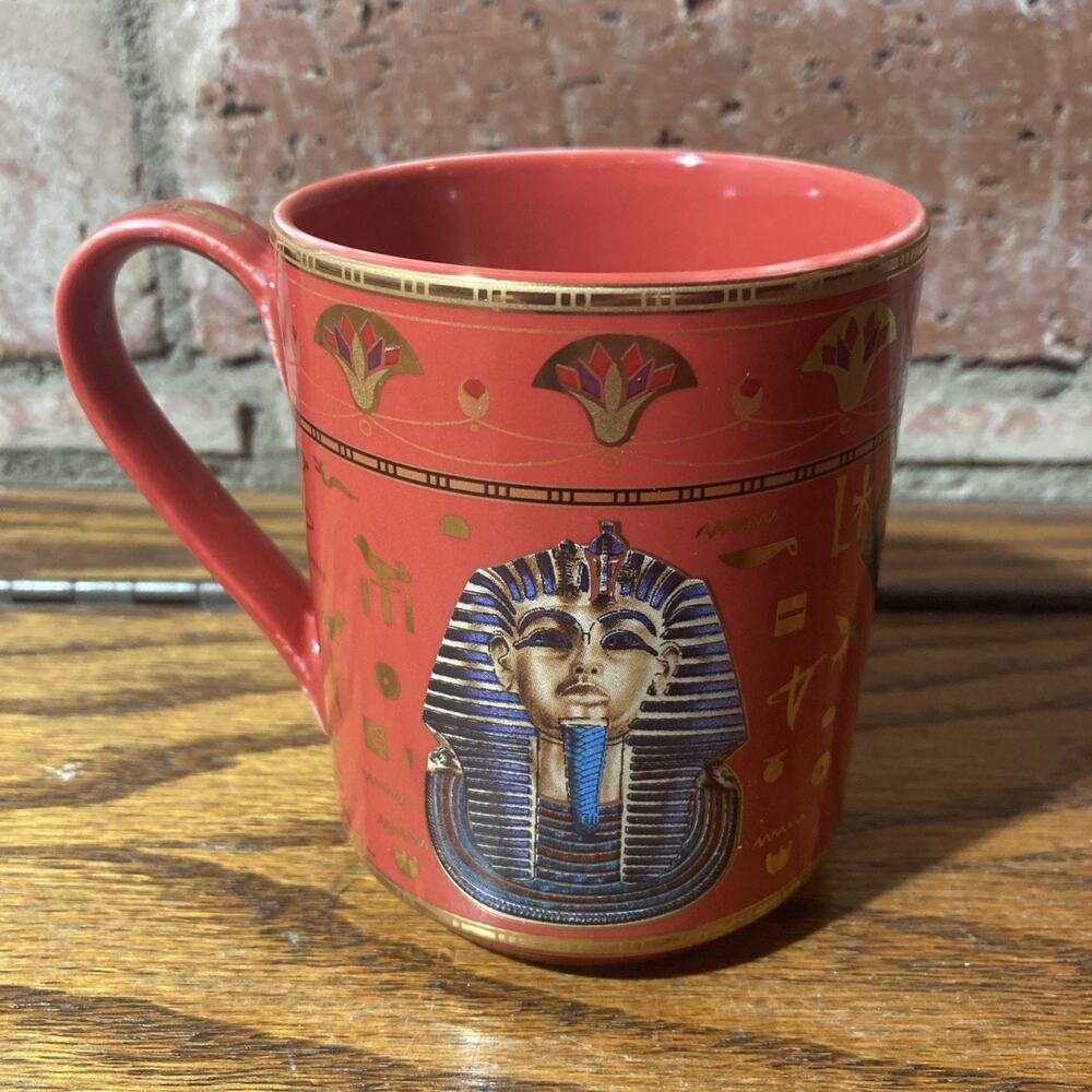 الجمل King Tut Egyptian Style Porcelain Mug Red Gold Blue 450ml Decorated